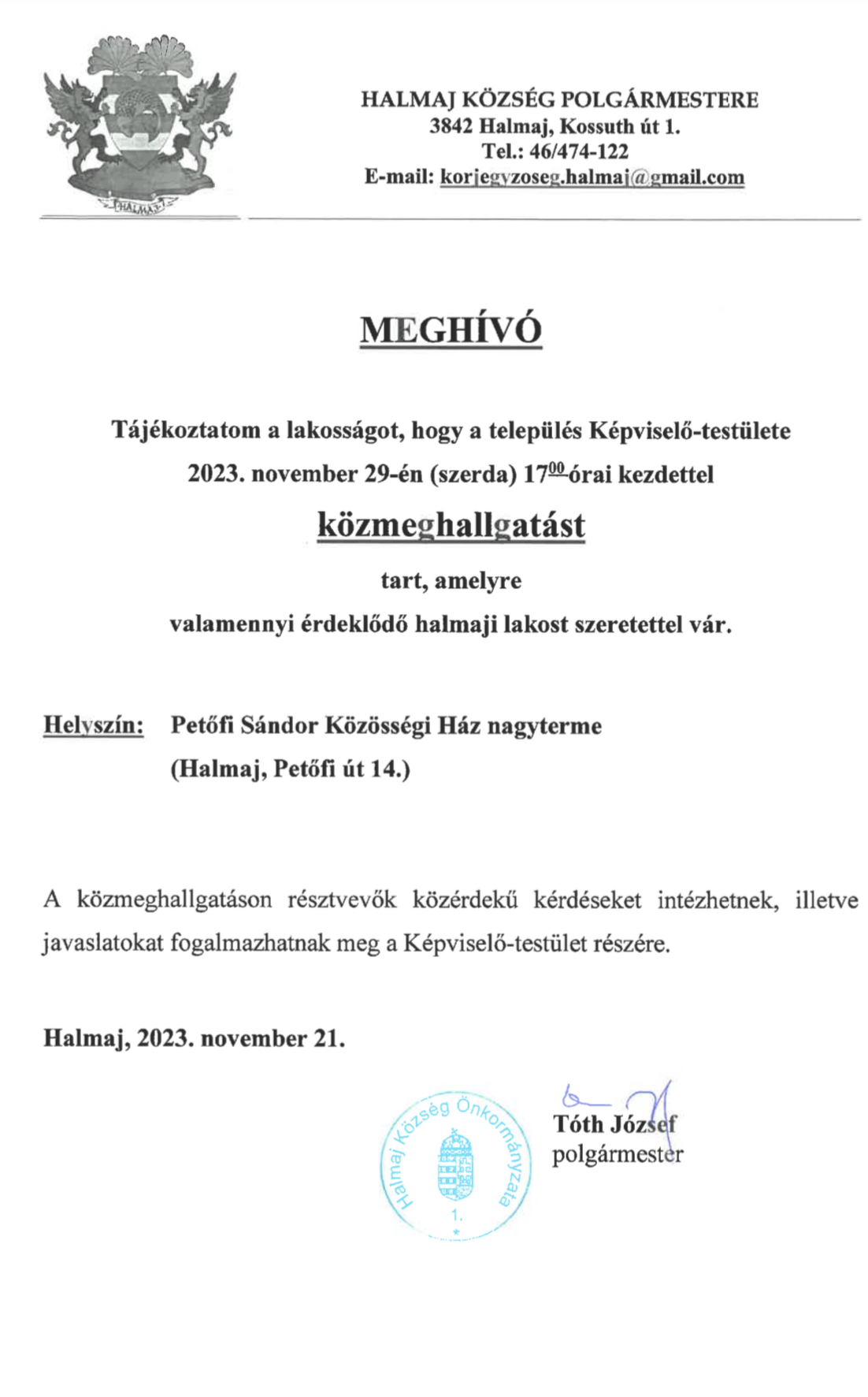 Hírek | Halmaj Község Honlapja