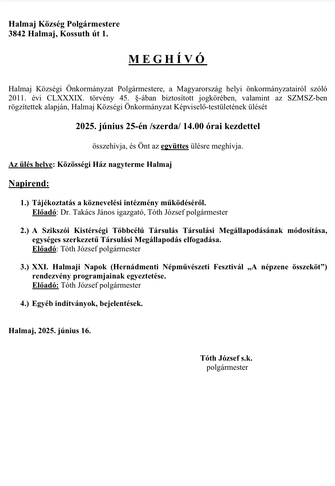 Hírek | Halmaj Község Honlapja